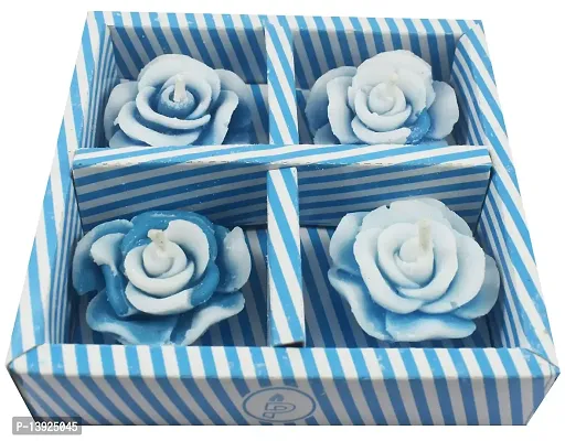 Urvi Creations Set of 4 Flower Shape Floating Tea Light Candles for Diwali Decoration Items - Blue Color-thumb2