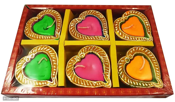 Urvi Creations Wax Filled Set of 6 Handmade Traditional Earthen Clay Diwali Diya Oil Lamps for Pooja Diwali Decoration - Multi Colour