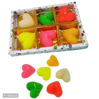 Urvi Creations Set of 6 Heart Shape Shape Wax Candles Floating Tea Light Candles for Diwali Decoration Items and Christmas Festivals Candles -Multi