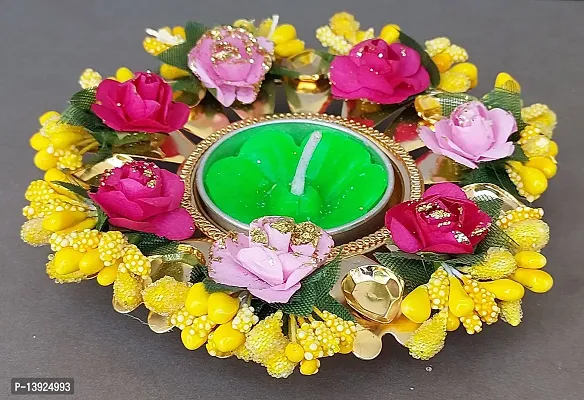 Forty Wings 1 Pcs Yellow Flower Work Decorative Diya Tealight Candle Holder Diwali Pooja Diya Candle Diwali Lighting for Diwali Wedding Festival Decoration Items and Diwali Gift Set