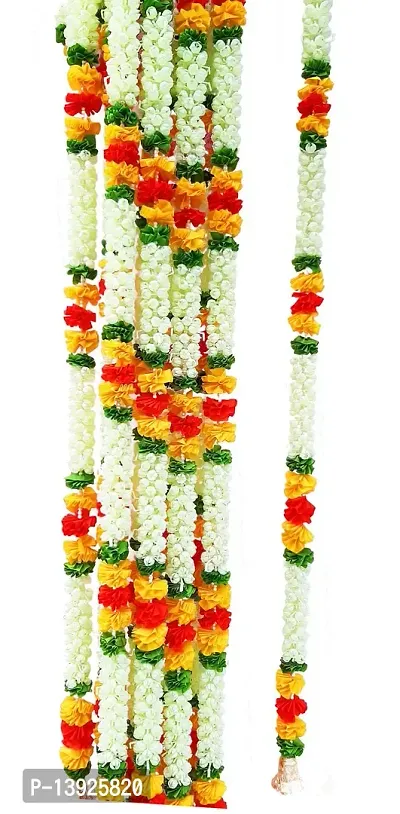 Urvi Creations White Jasmine Red Yellow Satin Less Flowers Wall Hangings Toran (Multicolour) - Set of 2-thumb2