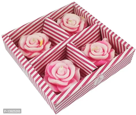 Urvi Creations Set of 4 Rose Shape Flower Wax Candles Floating Tea Light Candles for Diwali Decoration Items and Christmas Festivals Candles (Pink)