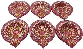 Urvi Creations Handmade Earthen Clay Terracotta Decorative Diya For Pooja / Rangoli (Set of 6) (10 x 8 x 12 cm, Multi-Color)-thumb2