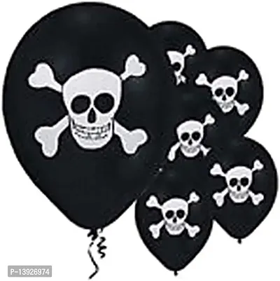 Forty Wings (Black Orange Halloween Balloon)25 Pcs Pirate Theme Party Black Colour matallic Latex Balloons (Skul Printed Balloon)