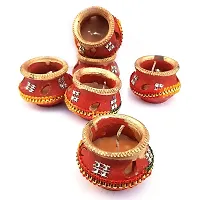 Forty Wings 6 Pcs Decorative Terracotta Wax Filled Matki Shape Diya Candle for Diwali Lighting Decoration Diwali Gift and Pooja Home Decor Item-thumb2