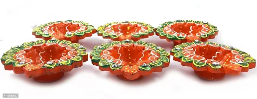 Urvi Creations Handmade Earthen Clay Terracotta Decorative Diya For Pooja / Rangoli (Set of 6) (10 x 8 x 12 cm, Multi-Color)-thumb3