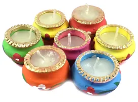 Masti Zone URVI Creations Wax Filled Matki Diya Diwali Candles Lamps (Multicolour, Set of 7)-thumb4