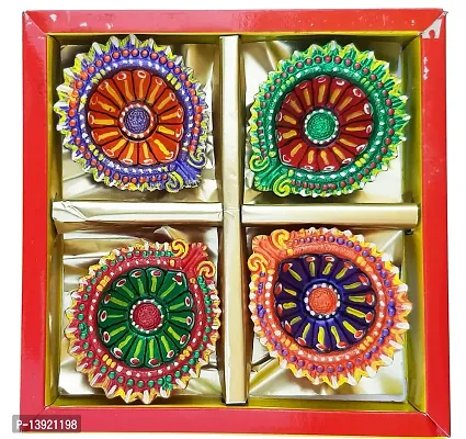 Urvi Creations Handmade Traditional Clay Mitti Diya/Deepak Oil Lamps Terracotta diyas Candles for Diwali Navratri Pooja and Diwali Decoration Lights Gift (4 Diyas Set)