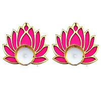 Forty Wings 3 Pcs Beautiful Lotus Pink Decorative Diya Tealight Candle Holder Rangoli Diwali Pooja Diya Candle Diwali Lighting for Diwali Wedding Festival Decoration Items and Diwali Gift Set-thumb1