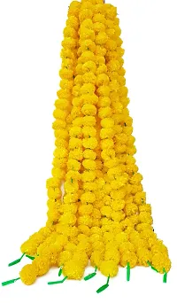 URVI Creation Set of 2 Yellow Artificial Marigold Flower/Genda Phool Garlands for Diwali Wedding,Navratri,Durga Pooja Festival Home Decoration-thumb1