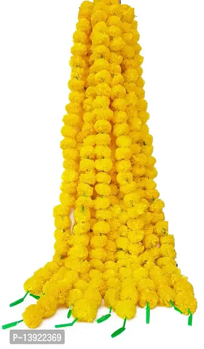 URVI Creation Set of 2 Yellow Artificial Marigold Flower/Genda Phool Garlands for Diwali Wedding,Navratri,Durga Pooja Festival Home Decoration-thumb2