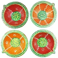 Forty Wings 4 Pc Handmade Traditional Clay Mitti Diya Oil Lamps for Pooja Candle for Diwali Decoration  Gift - (Multi Colour Diya)-thumb1