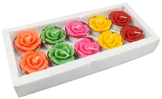 Urvi Creations Set of 10 Rose Shape Floating Tea Light Candles for Diwali Decoration Items - Multi Color-thumb1