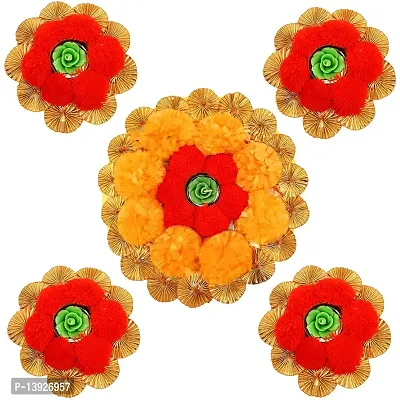 Forty Wings 5 Pcs Flower Gottawork Mat Rangoli Set Decorative Diya Tealight Candle Holder Diwali Pooja Diya Candle Diwali Lighting for Diwali Wedding Festival Decoration Items and Diwali Gift Set