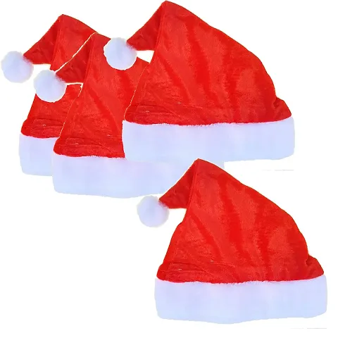 Masti Zone Set of 12 Velvet Merry Christmas/Xmas Santa Claus Cap Hat for Christmas/Xmas Party Celebration