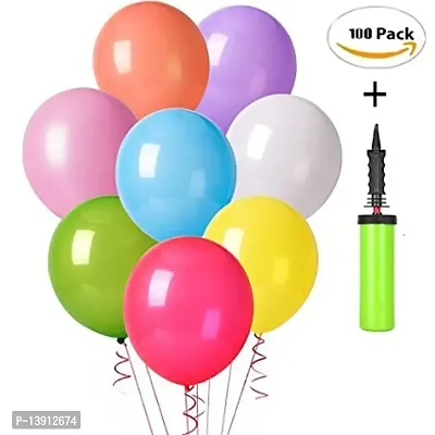 Masti Zone Pack of 100 12 inch Matallic Latex Balloons for Decoration (Multi with Balloon Pump)