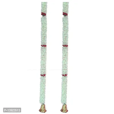 Urvi Creations Set of 2 White Red Rose Flower Jasmine Mogra Garlands for Diwali ,Navratra Festival Home ,Temple Wedding Decoration-thumb4