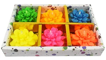 Urvi Creations Set of 6 Multi Flower Shape Wax Candles Floating Tea Light Candles for Diwali Decoration Items and Christmas Festivals Candles -Multi-thumb1