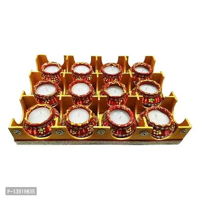 Urvi Creations Set of 12 Handmade Traditional Earthen Clay Mitti Diya Oil Lamps for Pooja Matki Shape Wax Filled Diya Candle for Diwali Decoration  Gift - Multi Colour-thumb3