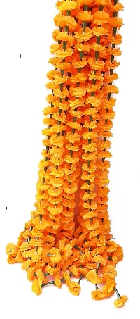 URVI Creation Set of 10 Orange Artificial Marigold Flower/Genda Phool Garlands for Diwali Wedding,Navratri,Durga Pooja Festival Home Decoration-thumb3