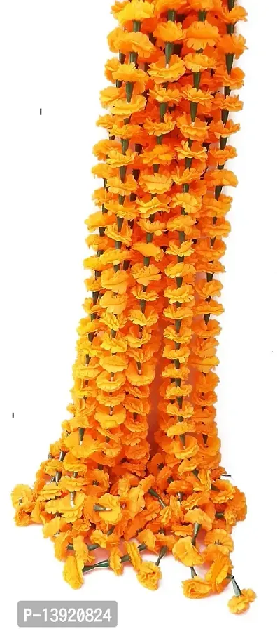 URVI Creation Set of 10 Orange Artificial Marigold Flower/Genda Phool Garlands for Diwali Wedding,Navratri,Durga Pooja Festival Home Decoration-thumb4