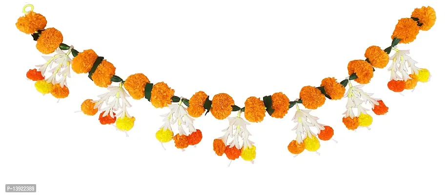 Urvi Creations 1 Pcs Real Look Orange Yellow Artificial Marigold Flowers Door Bandharwar/Toran,Garland Door Wall Hanging Garlands for Diwali,Navratra Festival Home,Tempe Wedding Decoretion