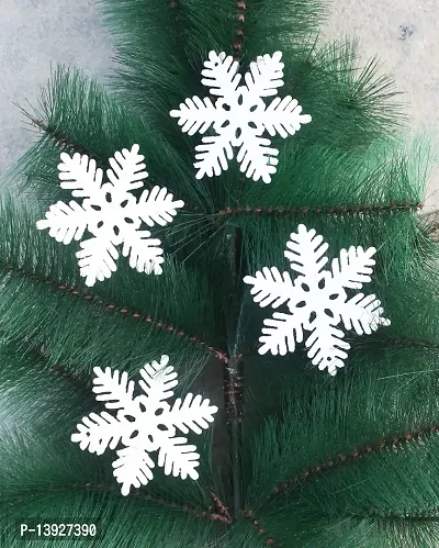 Forty Wings 4 Pcs Christmas Tree Hanging White Glitter Snow Flakes for Christmas Ornaments Bells Xmas Tree Hangings Ornaments for Christmas Decoration Items for Home Decoration Christmas Party #113