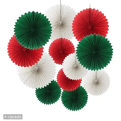 Masti Zone Pack of 6 Red and White and Green Colour Tissue Paper / Hanging Paper Fan for Christmas New Year Wedding Party Decoration Item