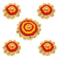 Urvi Creations Set of 5 Pcs Designer Pom Pom Gotta Flower Rangoli Set Tea Light Holder Candles for Diwali Home Decor - Multi Color-thumb1