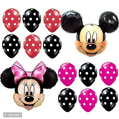 Masti Zone Pack of 6 (3 Minnie + 3 Mickey Mouse ) Foil Balloons Combo Pack with 60 Red ,Black ,Pink Balloons-thumb0