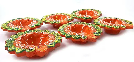 Urvi Creations Handmade Earthen Clay Terracotta Decorative Diya For Pooja / Rangoli (Set of 6) (10 x 8 x 12 cm, Multi-Color)-thumb3