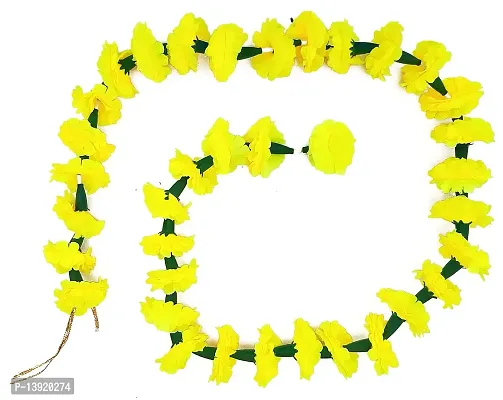 URVI Creation Set of 5 Yellow Artificial Marigold Flower/Genda Phool Garlands for Diwali Wedding,Navratri,Durga Pooja Festival Home Decoration-thumb4