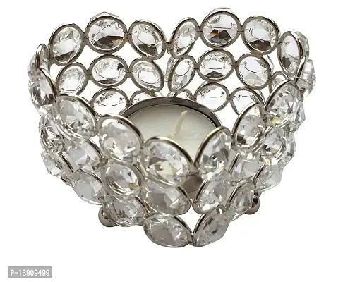 Urvi Creations Heart Shape Crystal Tealight Candle Holder for Diwali, Home Decoration and Best Gift for Diwali