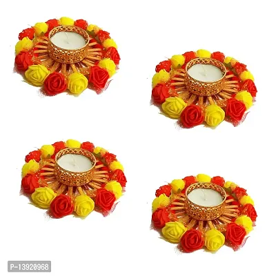 Urvi Creations Set of 4 Flower Tealight Diya Candle Holder for Diwali Festival Home Decorations Lights-thumb0