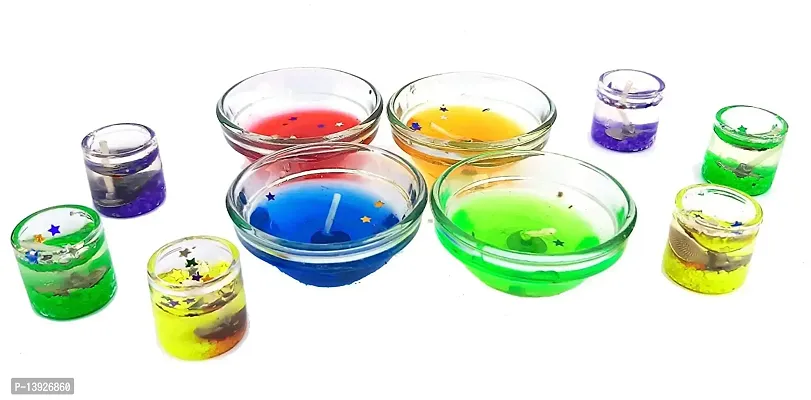 Forty Wings 4 Pcs Gel Glass Boul and 6 Pencil Shape Candles Diya Tealight Candle Holder Diwali Pooja Diya Candle Diwali Lighting for Diwali Wedding Festival Decoration Items and Diwali Gift Set-thumb0