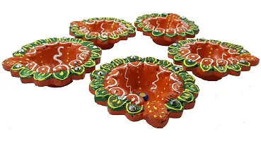 Urvi Creations Handmade Earthen Clay Terracotta Decorative Diya for Pooja/Rangoli (Set of 5) (10 x 8 x 12 cm, Multi-Color) ?-thumb1