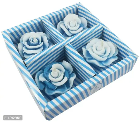 Urvi Creations Set of 4 Rose Shape Flower Wax Candles Floating Tea Light Candles for Diwali Decoration Items and Christmas Festivals Candles (Blue)