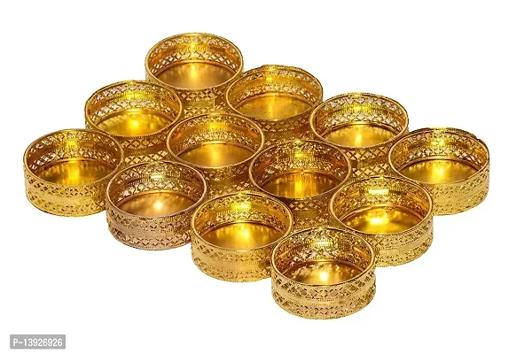 Forty Wings 12 Pcs Metal Candle Small Katori Tealight Diya Candle Holder for Diwali Festival Home Decorations Holder Stand-thumb0