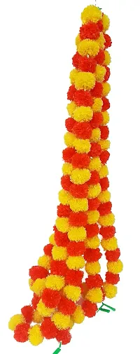 URVI Creation Set 5 Orange Yellow Mix Combo Artificial Marigold Fluffy Flower/Genda Phool Garlands for Diwali Wedding,Navratri,Durga Pooja Festival Home Decoration-thumb2
