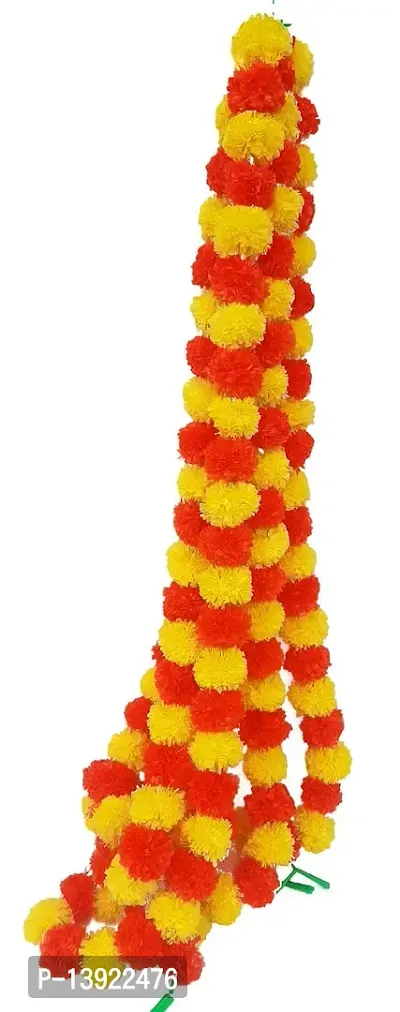 URVI Creation Set 5 Orange Yellow Mix Combo Artificial Marigold Fluffy Flower/Genda Phool Garlands for Diwali Wedding,Navratri,Durga Pooja Festival Home Decoration-thumb3