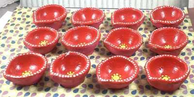 Forty Wings Set of 12 Handmade Traditional Clay Mitti Diya Oil Lamps for Pooja Candle for Diwali Decoration  Gift-thumb2