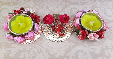 Urvi Creations Beautiful Ganeshji Flowers Tealight Diya Candle Holder for Diwali Festival Home Decorations Lights-thumb3