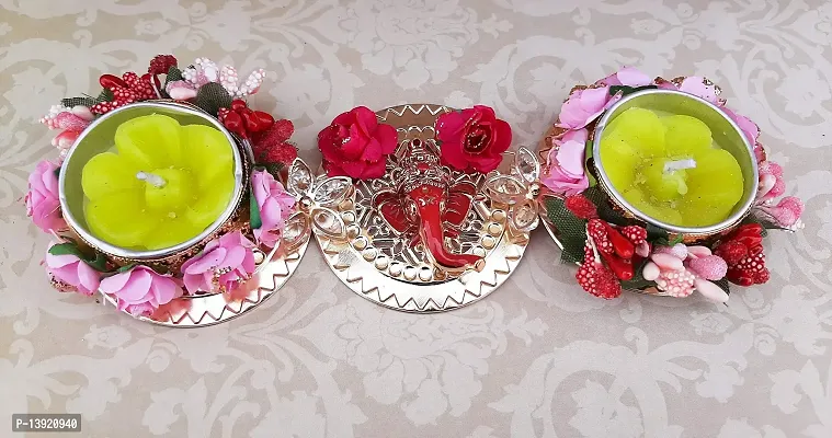 Urvi Creations Beautiful Ganeshji Flowers Tealight Diya Candle Holder for Diwali Festival Home Decorations Lights-thumb4