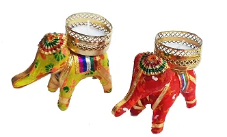 Urvi Creations Set of 10 Elephant Tealight Diya Candle Holder for Diwali Festival Home Decorations Lights-thumb2