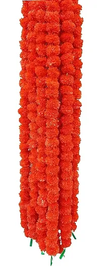 Forty Wings 5 Pcs Dark Orange Artificial Marigold Fluffy Flower/Genda Phool Garlands String for Diwali Wedding,Navratri,Durga Pooja Festival Home Decoration 5 Feet (Dark Orange)