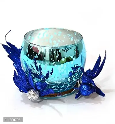 Urvi Creations Pack of 1 Blue Colors Glass Tea Light Candle Holder for Home and Parties Decorations