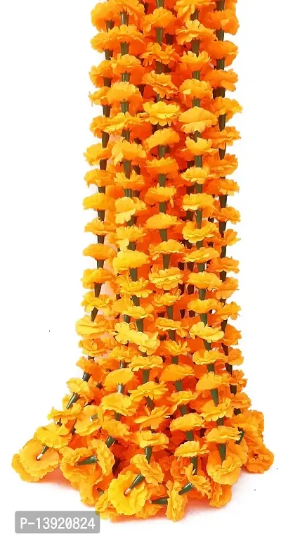 URVI Creation Set of 10 Orange Artificial Marigold Flower/Genda Phool Garlands for Diwali Wedding,Navratri,Durga Pooja Festival Home Decoration-thumb3