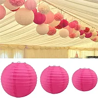 Masti Zone Pack of 3 Pink Colors Round Paper Lantern for Home Decoration (Pink Colors Round Paper Lantern 10 * 10)-thumb3