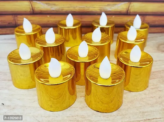 Forty Wings 12 Pcs Golden Battery Operated Led Tea Light Candles Diya for Diwali Festival Home Decorations Lights-thumb3