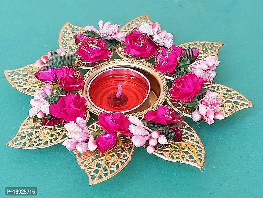 Forty Wings Set of 1 Flower Work Metal Beautiful Decorative Diya Tealight Candle Holder Diwali Pooja Diya Candle Diwali Lighting for Diwali Wedding Festival Decoration Items and Diwali Gift Set